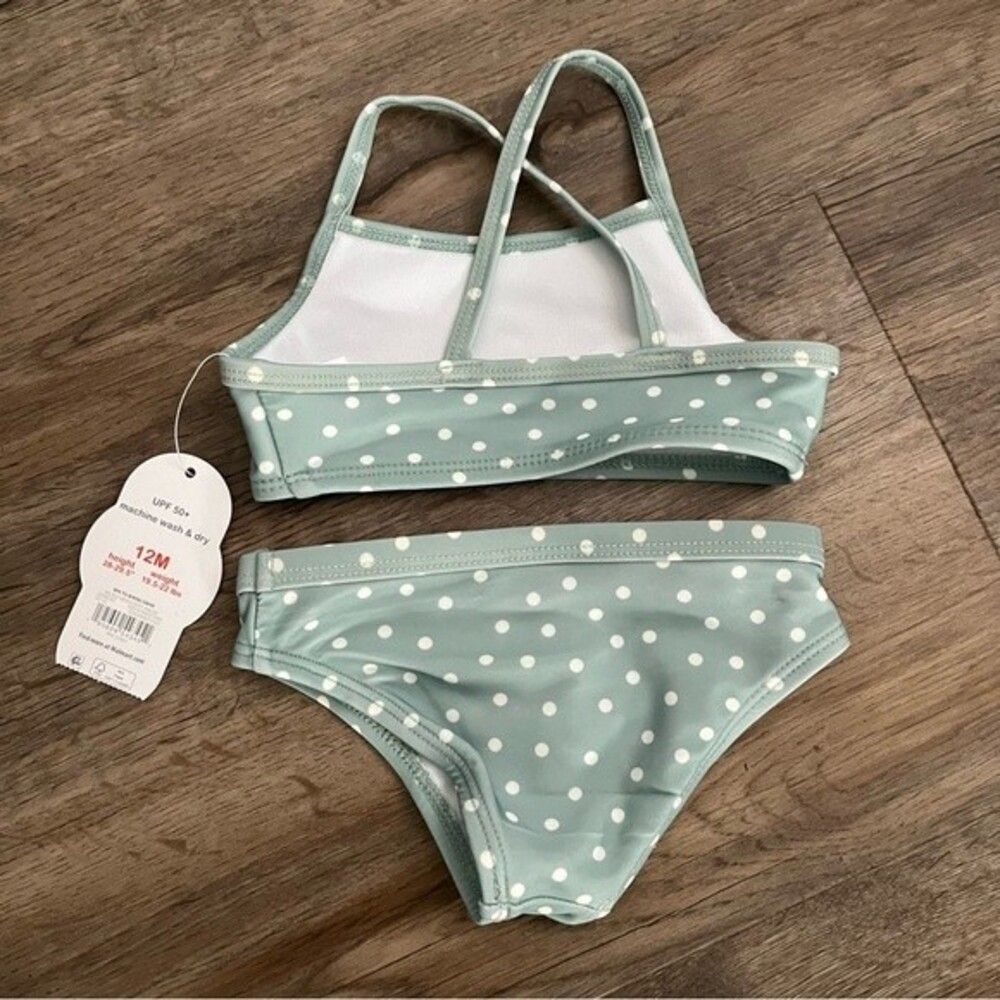 NWT Wonder Nation Baby Girl 2pc Bikini Size 12M Green Polka Dot Retro - Picture 5 of 6